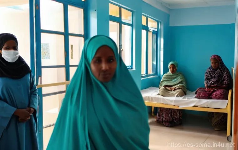 소말리아의 주요 병원 - **Prompt:** A bustling, well-lit hallway inside the Madina Hospital in Mogadishu, Somalia. Dedicated...