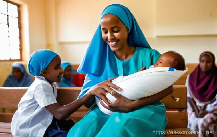 소말리아의 주요 병원 - **Prompt:** A bustling, well-lit hallway inside the Madina Hospital in Mogadishu, Somalia. Dedicated...