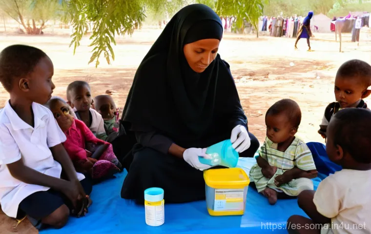 소말리아의 보건 시스템 - "A weathered, makeshift medical clinic in a remote, arid region of Somalia. The structure is simple,...