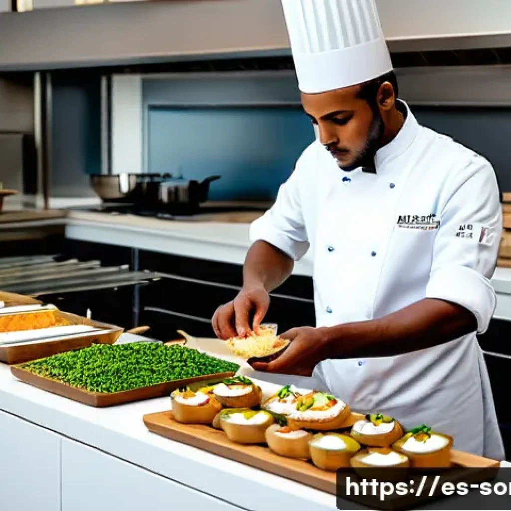 소말리아 유명 요리사 - A modern Somali chef&rsquo;s kitchen scene showcasing a fusion of traditional and contemporary cooking tec...