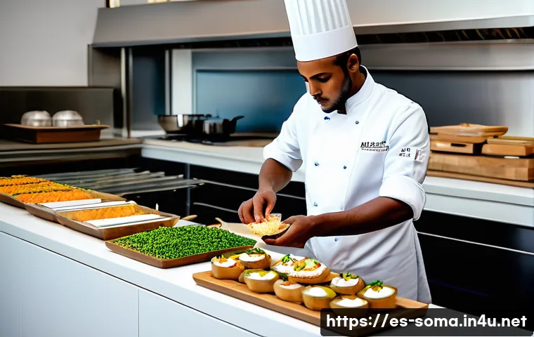 소말리아 유명 요리사 - A modern Somali chef&rsquo;s kitchen scene showcasing a fusion of traditional and contemporary cooking tec...