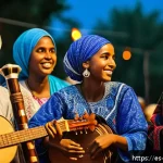 Home 20 소말리아의 유명한 축제 - A vibrant Somali cultural festival scene featuring young musicians passionately playing traditional ...