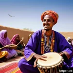 Home 19 소말리아 전통 음악과 춤 - A vibrant Somali traditional music scene featuring a skilled musician playing the oud, a deep and me...